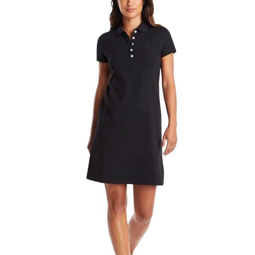 NEW Nautica Womens Easy Classic Short Sleeve Stretch Cotton Polo Dress black XL